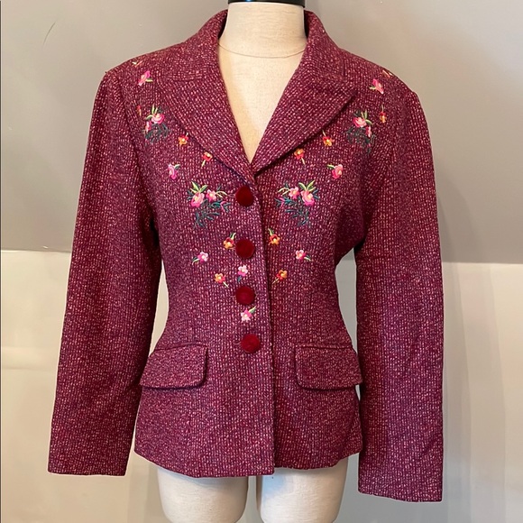 Kenzo Studio Red Embroidered Blazer with Textured Fabric Size 10 - Picture 1 of 9